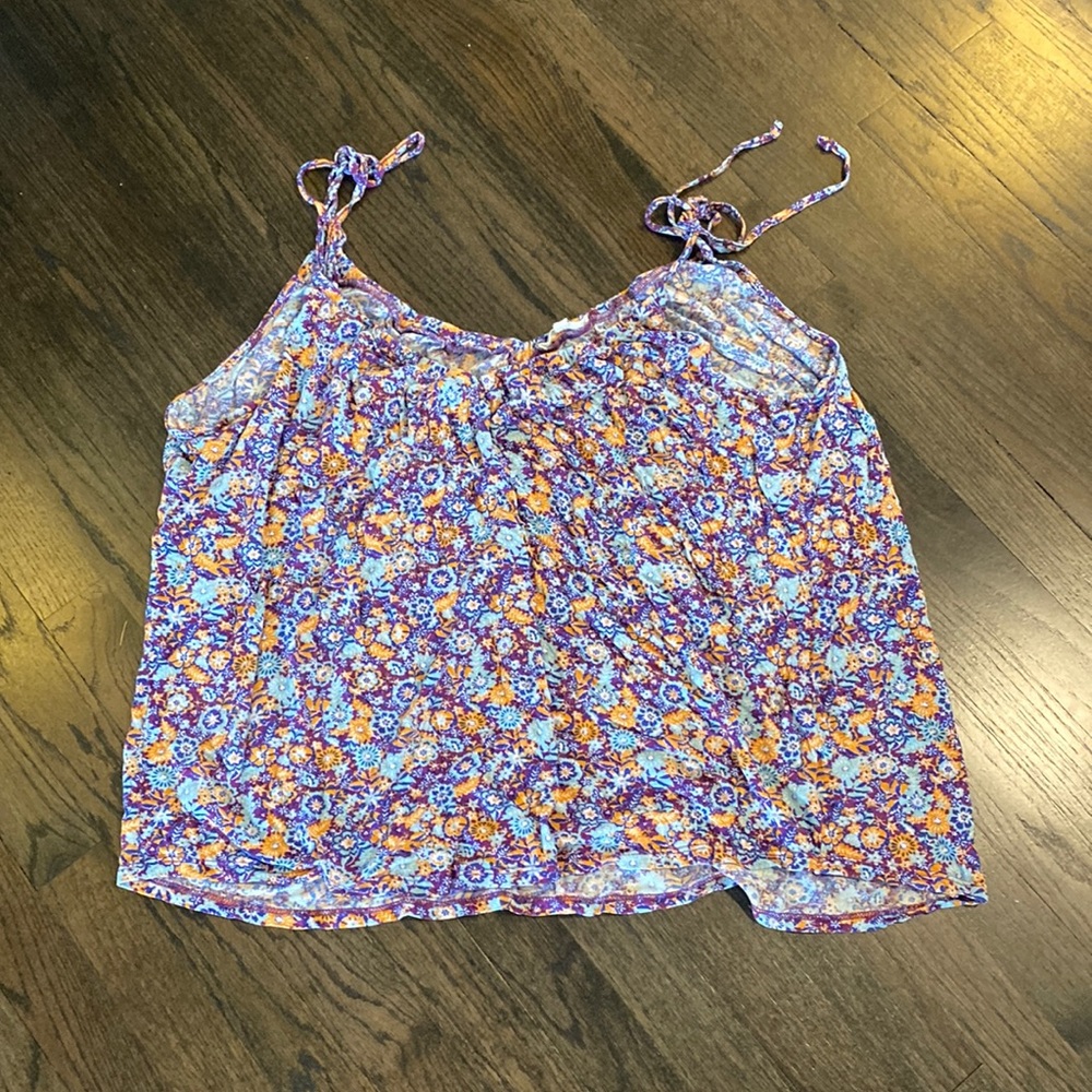 Anthropologie Pure Good Floral Tie Strap Tank Top XL EUC
